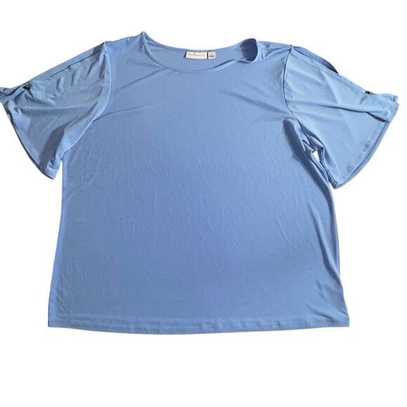 Susan Graver Minimalist Casual Top 1X Blue Cold Shoulder Stretch No Iron Women - Picture 1 of 12